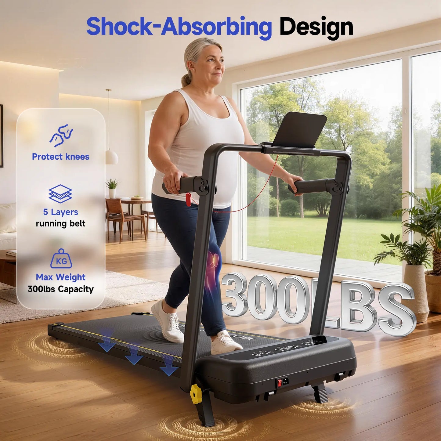 YPOO Walking Pad Treadmill with Handrails - 15% Adjustable Incline for Glutes & Legs Activation, Quiet Compact Home Gym Equipment for Safe Indoor Warm-Up & Daily Steps, Walking Pad Treadmills