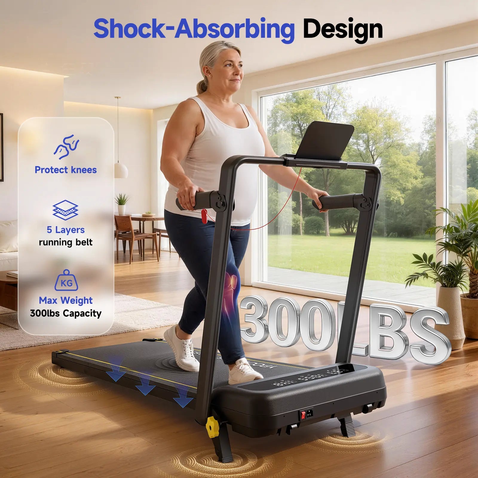 YPOO Walking Pad Treadmill with Handrails - 15% Adjustable Incline for Glutes & Legs Activation, Quiet Compact Home Gym Equipment for Safe Indoor Warm-Up & Daily Steps, Walking Pad Treadmills