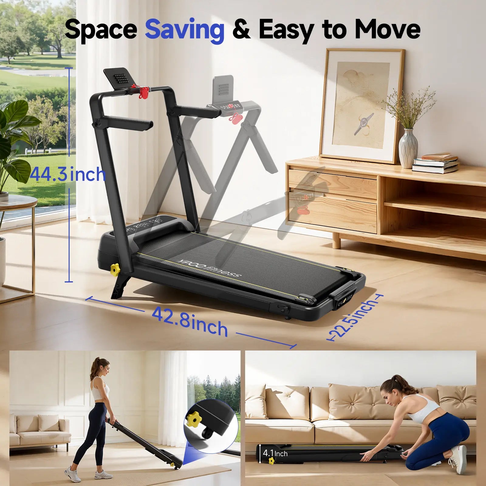 YPOO Walking Pad Treadmill with Handrails - 15% Adjustable Incline for Glutes & Legs Activation, Quiet Compact Home Gym Equipment for Safe Indoor Warm-Up & Daily Steps, Walking Pad Treadmills