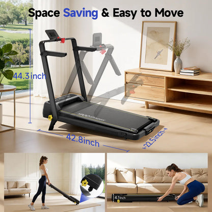 YPOO Walking Pad Treadmill with Handrails - 15% Adjustable Incline for Glutes & Legs Activation, Quiet Compact Home Gym Equipment for Safe Indoor Warm-Up & Daily Steps, Walking Pad Treadmills